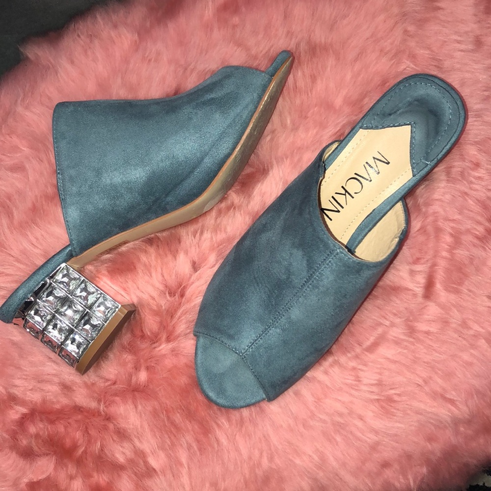 Jeweled heel mules